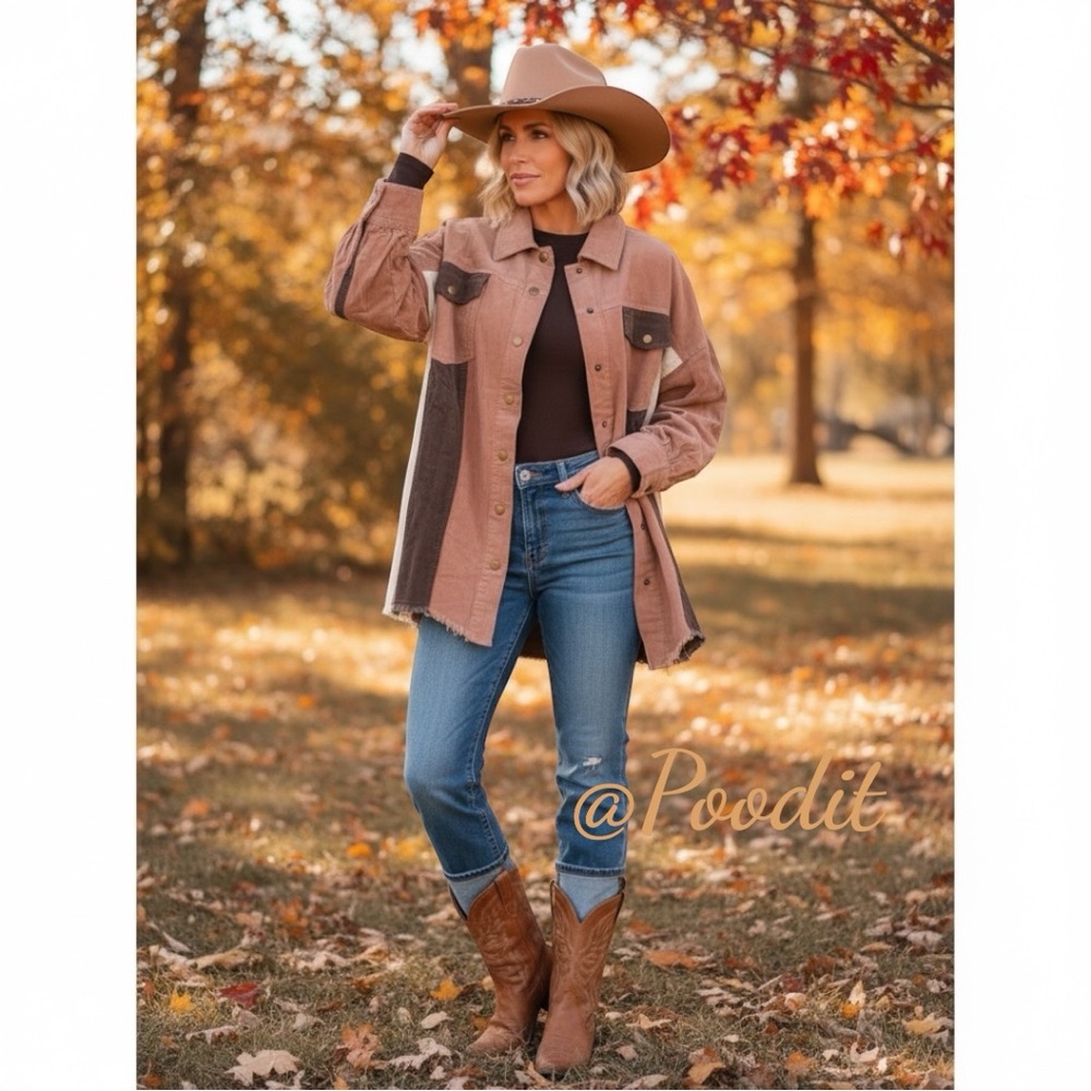 FANTASTIC FAWN color block corduroy oversized top M L - Picture 1 of 9